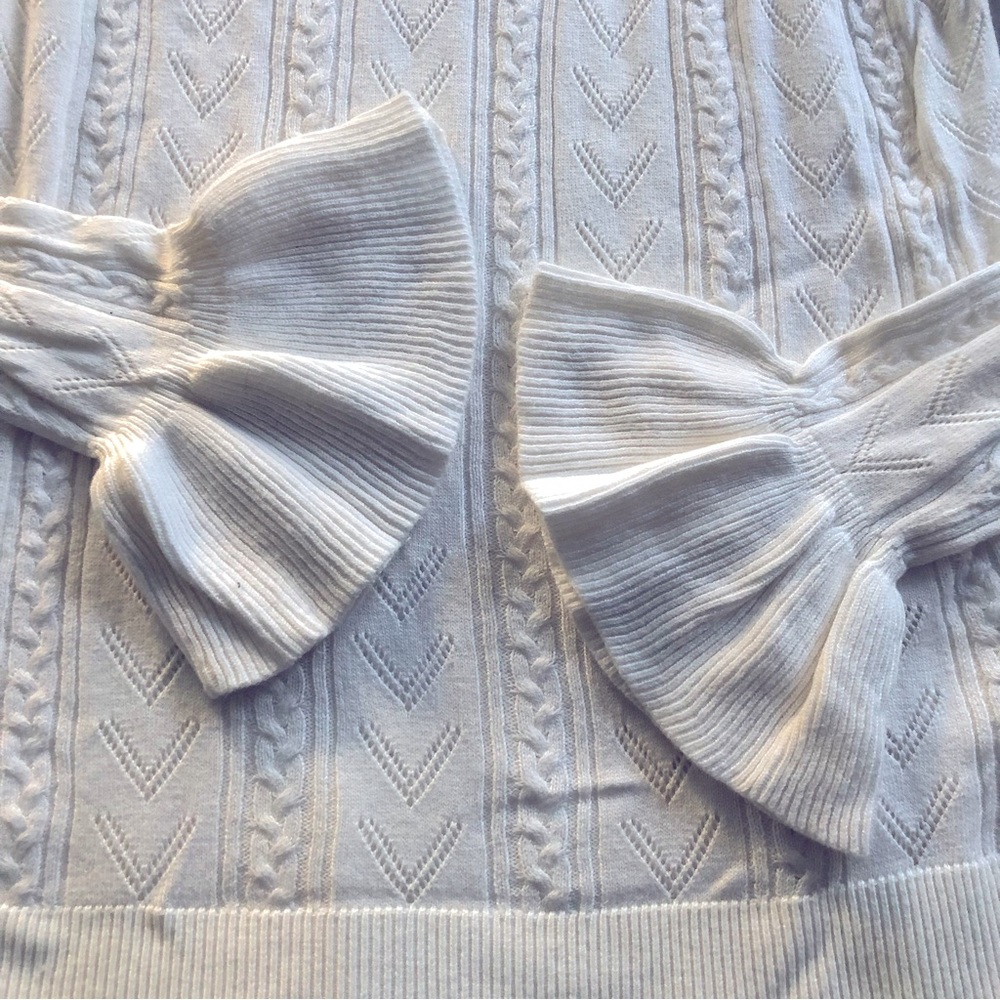A New Day Pointelle Sweater Cream Ruffle Collar and Wrists, Pullover sz S